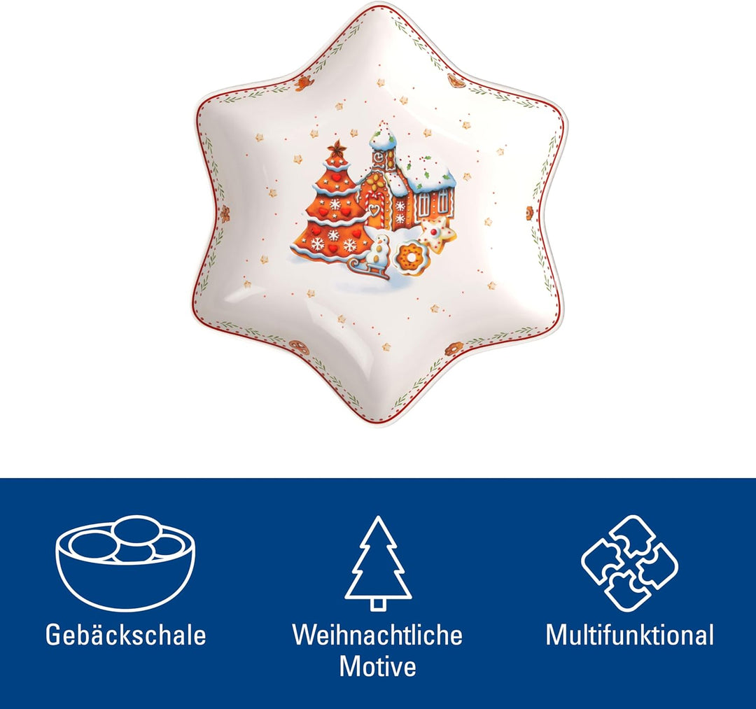 Villeroy und Boch Winter Bakery Delight Sternschale mittel, Lebkuchendorf, Schale für Plätzchen, Pre