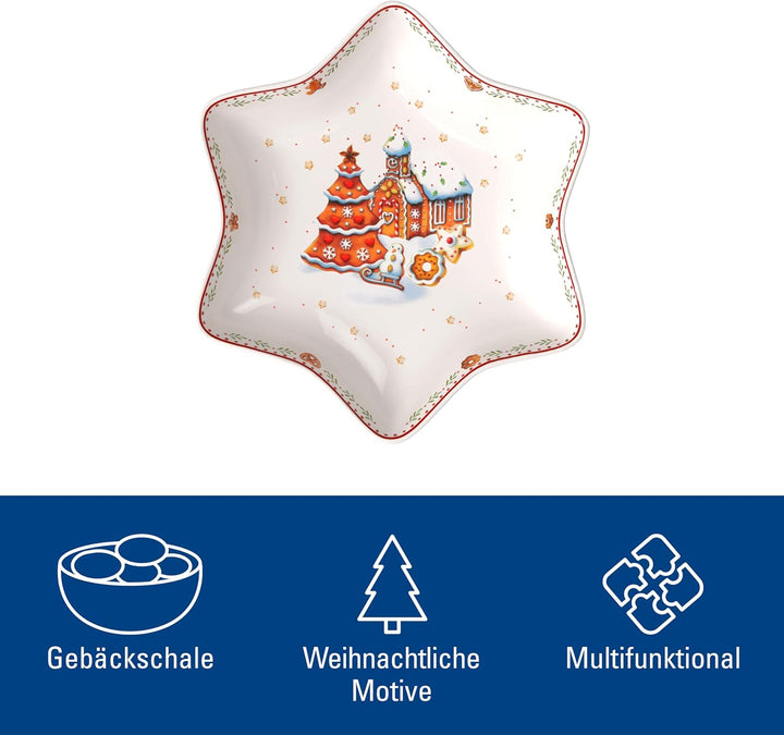 Villeroy und Boch Winter Bakery Delight Sternschale mittel, Lebkuchendorf, Schale für Plätzchen, Pre