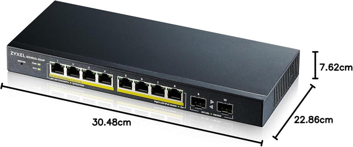 ZyXEL 8-Port Gigabit Ethernet Smart Managed PoE Switch mit 77 Watt Budget - lüfterloses Design und 2