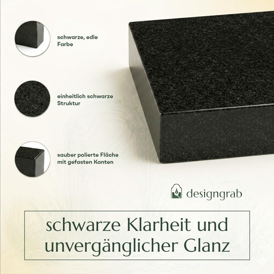 designgrab Lampen- und Vasensockel eckig 20x20x5 cm aus Granit Schwedisch Black für Grabvase oder Gr