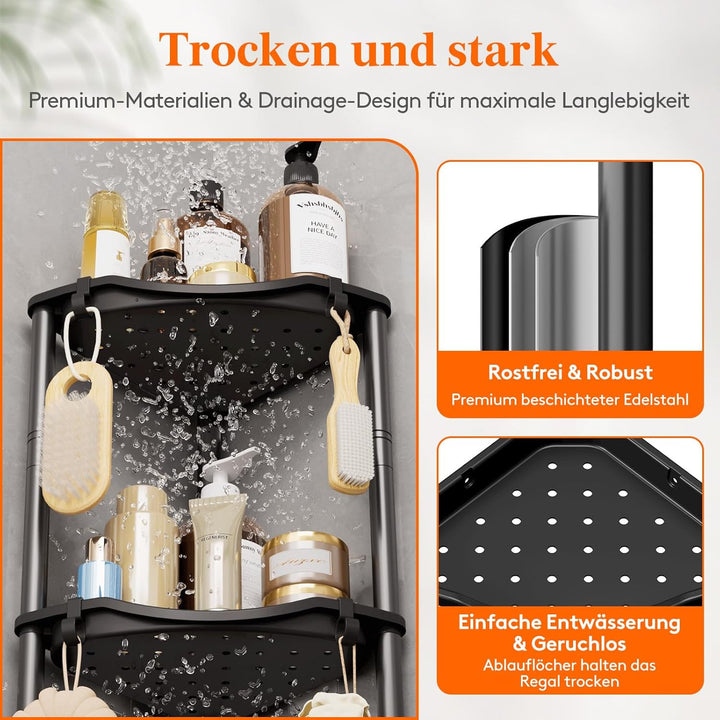 Lifewit Duschablage Stehend, 4 Ablagen Kunststoff Duschregal Ohne Bohren, Höhen Verstellbar Duschreg