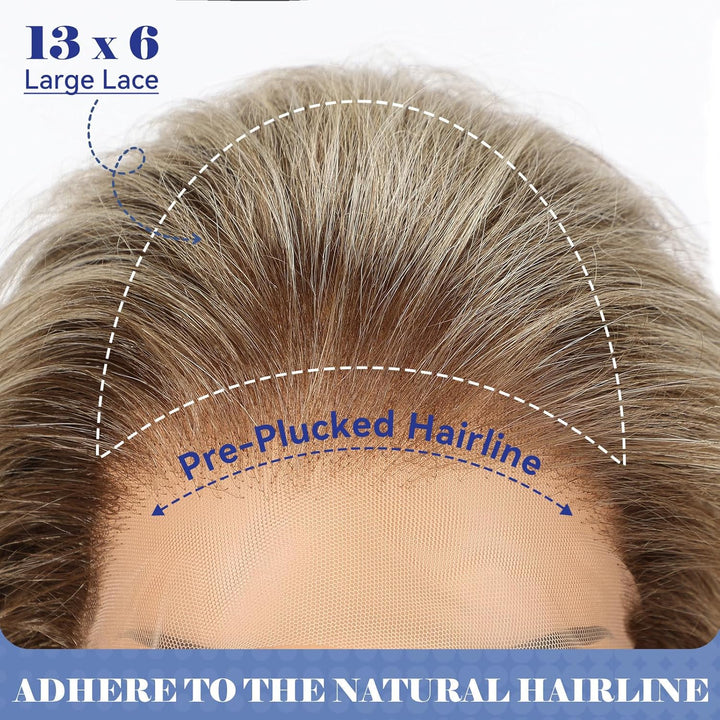 HAIRCUBE 13x6 HD Synthetische Lace-Front-Perücke, 24 Zoll Aschblond Lange Lockige Stufenperücken, Na
