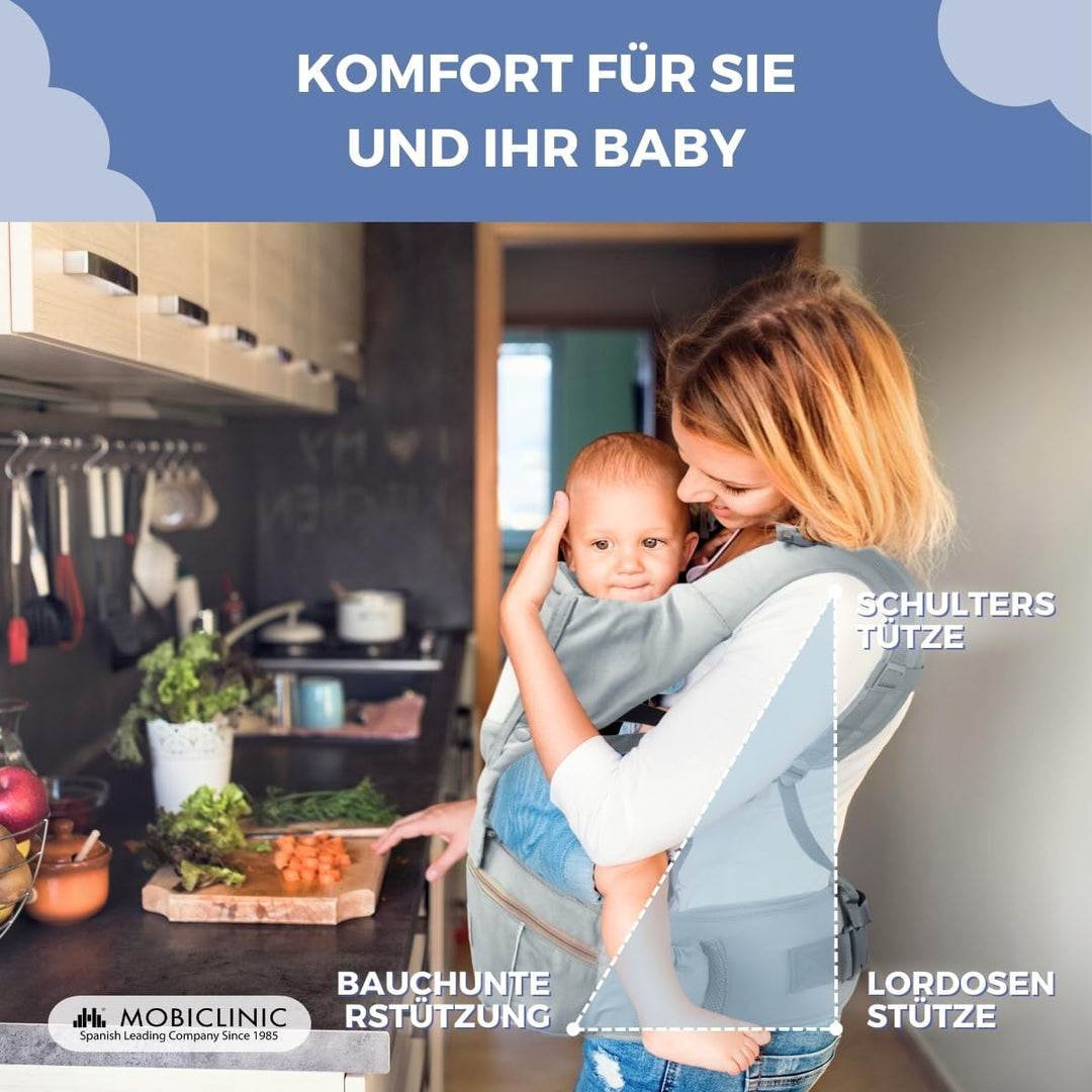 Mobiclinic® kids, Babytrage, 6 in 1, Moley, Mehrpositionale, Faltbar, Reissverschlusstasche, Flasche
