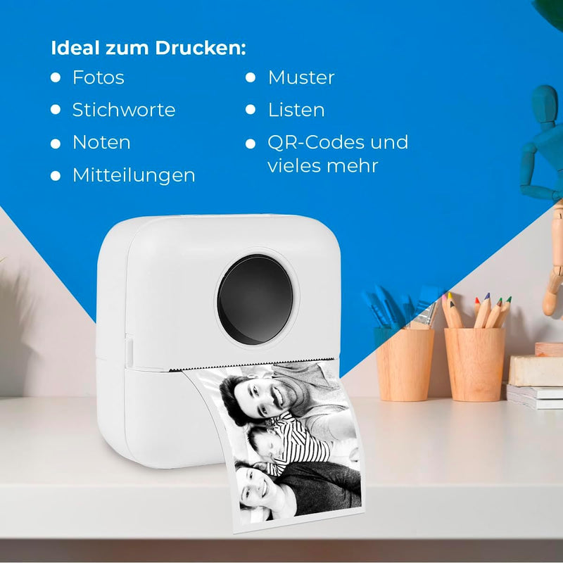 NK Tragbarer Fotodrucker – kabelloser Mini-Thermodrucker für Mobilgeräte, inklusive Papierrolle und