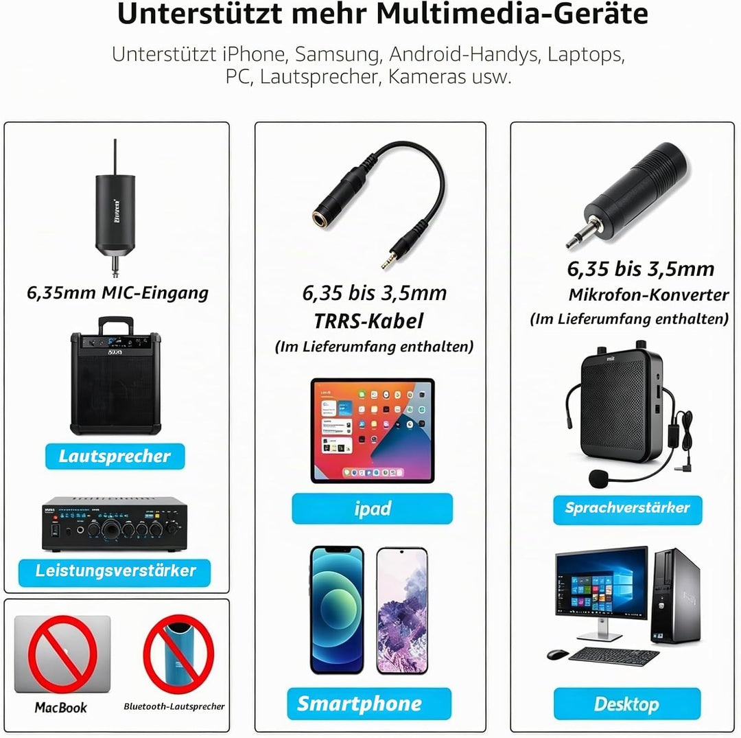 UHF Wireless Lavalier Lapel Microphone System, Kabelloses Lavalier-Mikrofon, Headset Mic, Interview