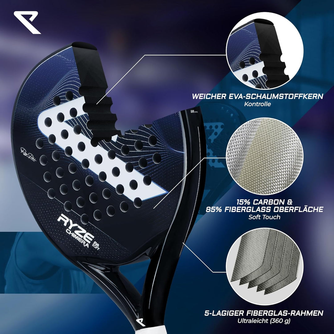 RYZE Chimera - Padel Schläger aus Kohlefaser & Fiberglas - Maximale Kontrolle & Präzision - Ultralei