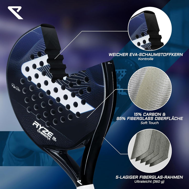 RYZE Chimera - Padel Schläger aus Kohlefaser & Fiberglas - Maximale Kontrolle & Präzision - Ultralei