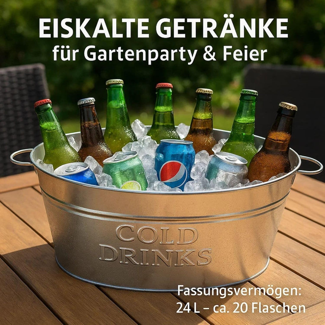BigDean Zinkwanne gross XXL für Garten Getränkekühler extra gross 24 Liter Getränkewanne verzinkt