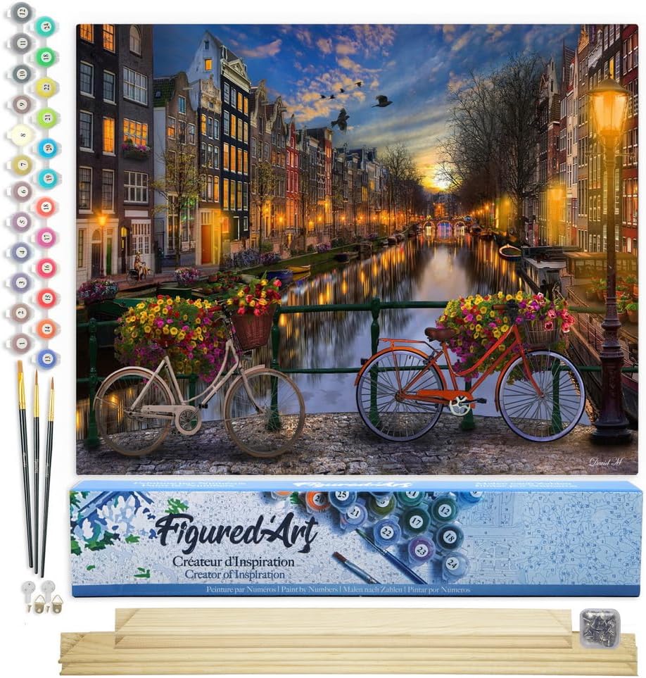 Figured'Art Malen Nach Zahlen Erwachsene Mit Rahmen Kanal Amsterdam - Paint by Numbers Basteln DIY B