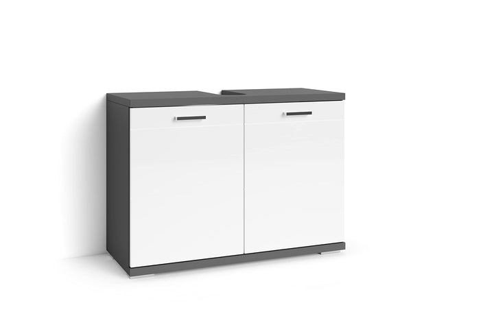 byLIVING Nebraska Waschbeckenunterschrank/Anthrazit matt, Hochglanz weiss lackiert / 2-türig, Holzwe