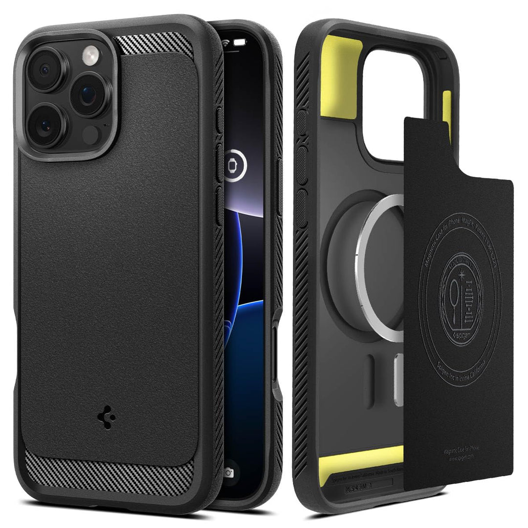 Spigen Rugged Armor MagFit Hülle für iPhone 16 Pro, Kompatibel mit MagSafe Zubehör -Matte Black iPho