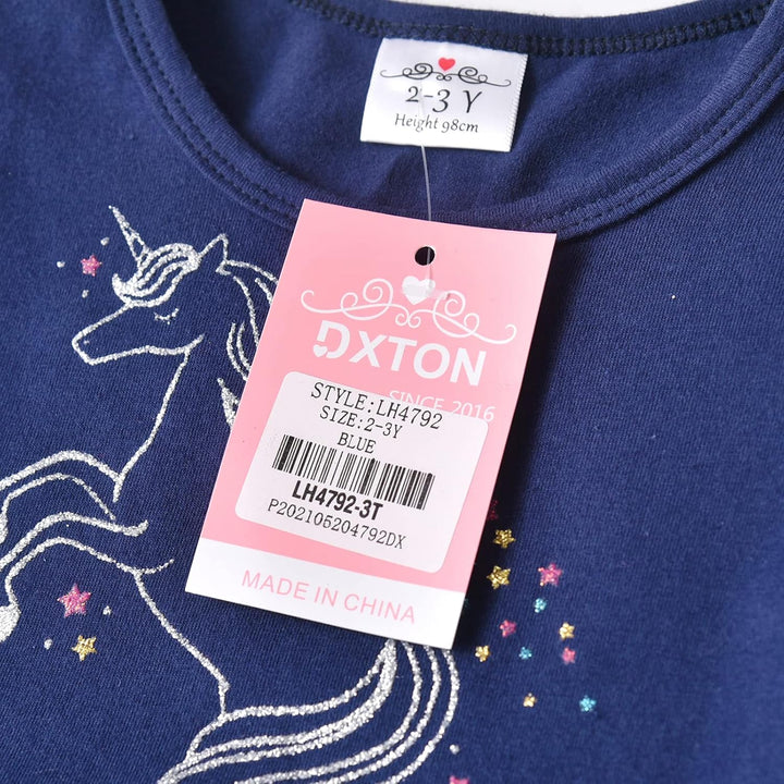 DXTON Mädchen Einhorn Kleider Prinzessin Kleid Party Geburtstag Ferien Baby Kleid Gr. 90-130 Blaulh4