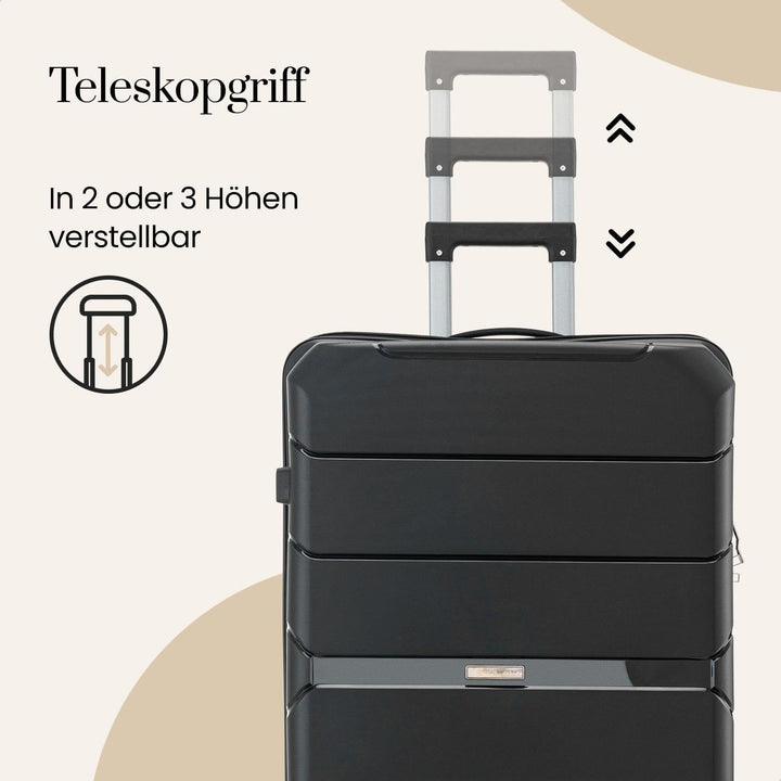 Urban Adventurer Kofferset 3-teilig 232L – Schwarz – Hartschalenkoffer mit Zahlenschloss &amp; 4 Rollen