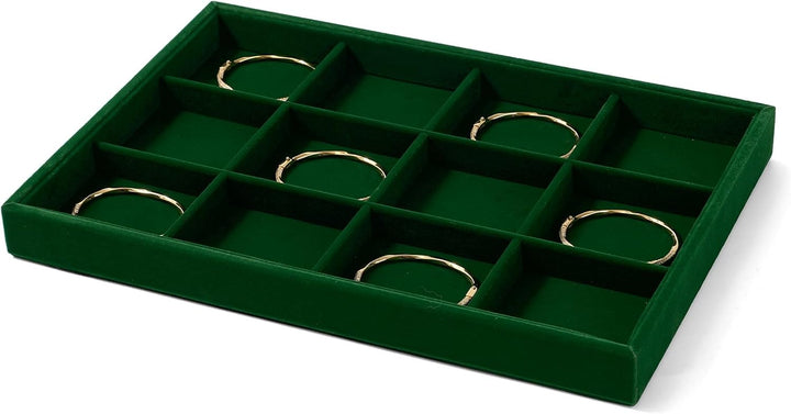 Oirlv Jahrgang Grün Samt Schmuck 12 Grids Schmucktablett,Schmuckschatulle Schmuckaufbewahrung Schmuc