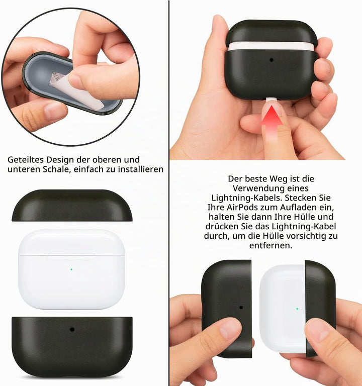 Maogoam für AirPods 4. Generation Fall Leder, Echtes Kristall Öl Wachs Rindsleder Fall Abdeckung für