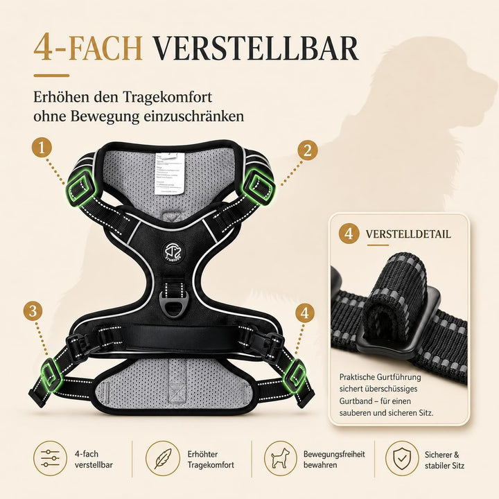 Hundegeschirr Grosse Hunde - Verstellbares Geschirr Hund mit Magnetverschlüssen | Anti-Zug Funktion,