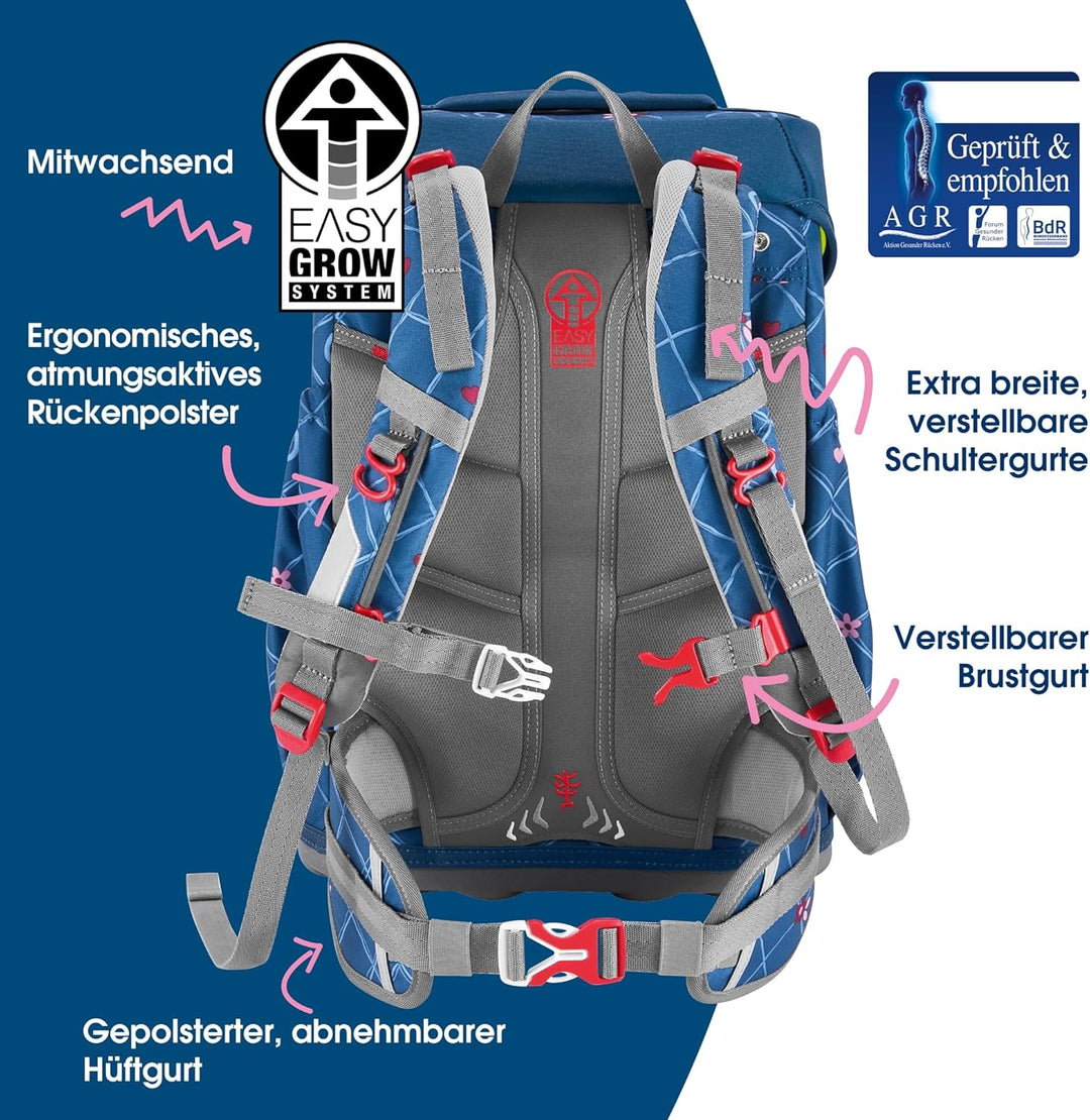 Step by Step Giant Schulranzen-Set „Horse Lima“, 5-teilig, blau, ergonomischer Tornister mit Reflekt