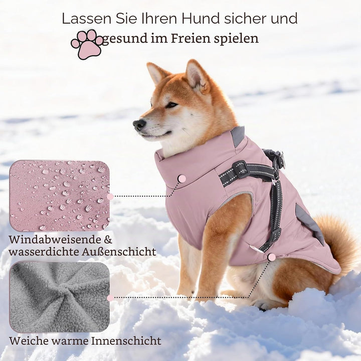 ZoneYan Hundejacke Winterweste Jacken, Warme Reflektierend Hundemäntel mit Geschirr Wasserdicht, Hun