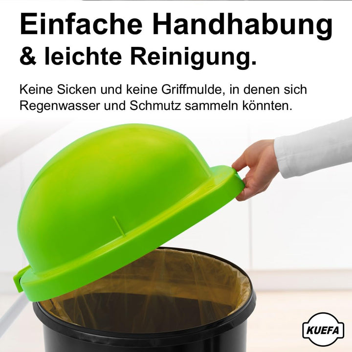 KUEFA HD 60L Müllsackständer, Mülleimer mit Scharnierdeckel und Klemm-Ring Gelber Sack, stabil, stra