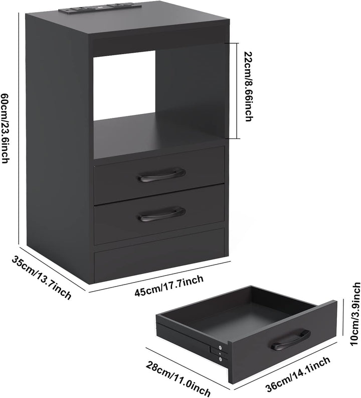 Lvhecforhm Nachttisch, Nachttisch mit Steckdosen und USB-Anschlüsse, Nachttisch mit LED Licht 16Farb