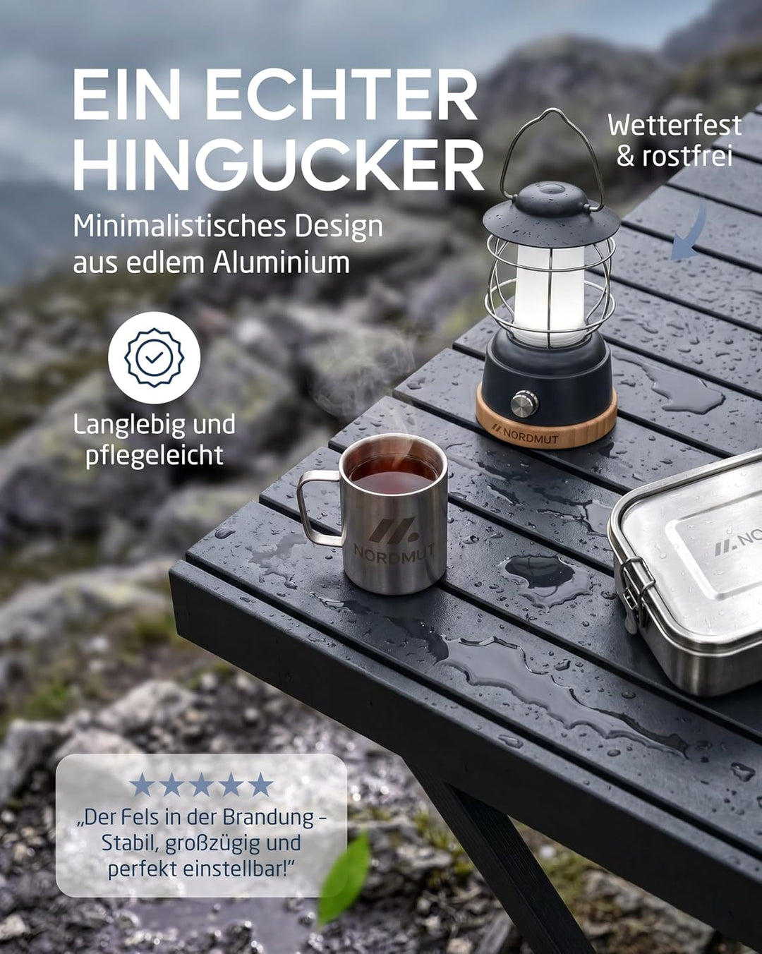 NORDMUT® Campingtisch klappbar – Hochwertiger Klapptisch Camping aus Aluminium – Rostfreier Campingt