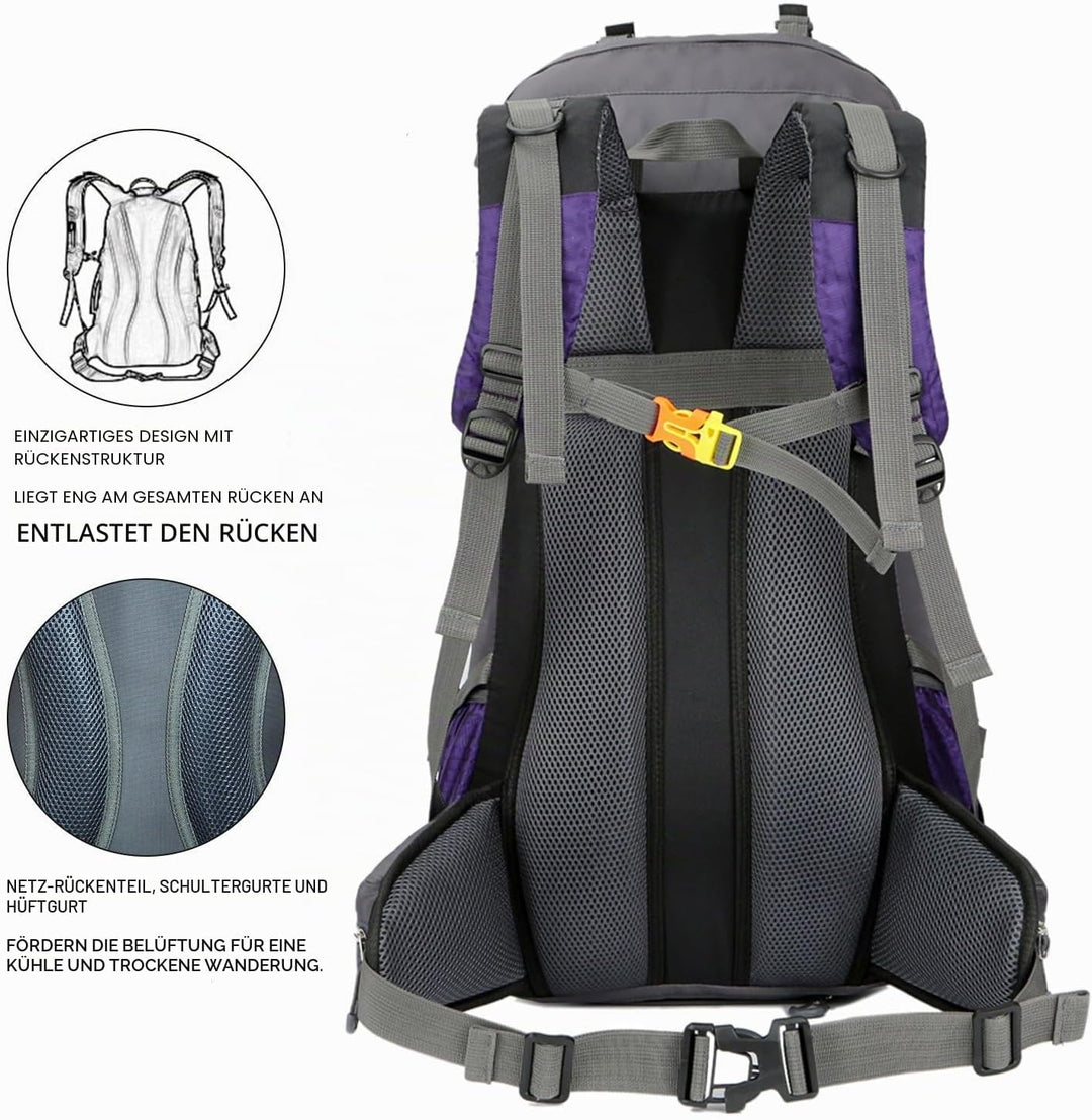 Bseash 60L Wasserdichter leichter Wanderrucksack mit Regenschutz, Outdoor Sport Tagesrucksack Multif