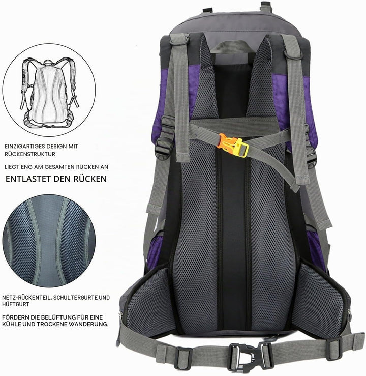Bseash 60L Wasserdichter leichter Wanderrucksack mit Regenschutz, Outdoor Sport Tagesrucksack Multif