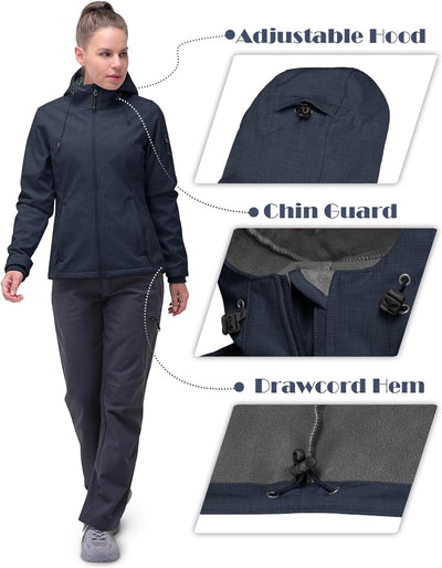 33,000ft Softshelljacke Damen Wasserdichte Atmungsaktive Warme Winterjacke Fleece Übergangsjacke Win