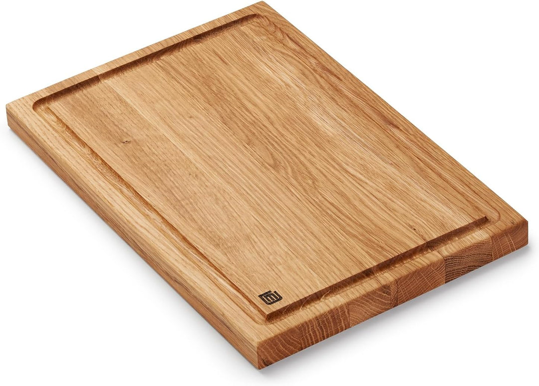 Edeldings Massivholz Schneidebrett aus hochwertiger Eiche mit Saftrille | Gross 30 х 20 cm | Antibak