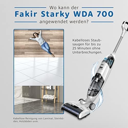 Fakir Starky WDA 700 - Schnurloser Nass- & Trockensauger mit Wischfunktion I 3-in-1-Bodenreiniger fü