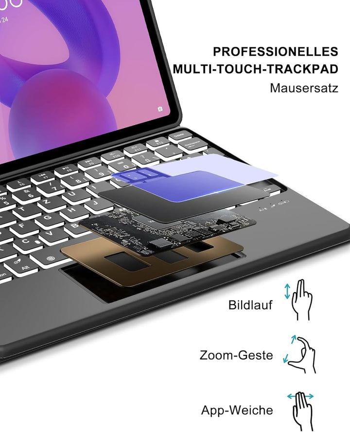 11 Zoll Bluetooth Tastatur Hülle für Lenovo Idea Tab 11, Deutsch QWERTZ mit 7-Farben Licht und Touch