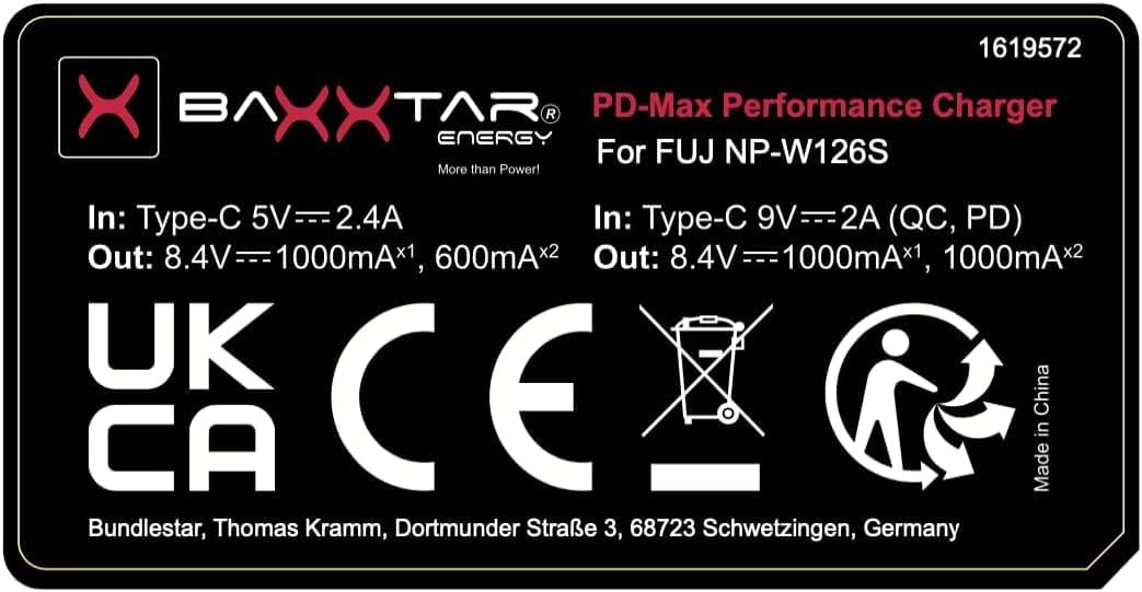 Baxxtar NP-W126s NP-W126 Akku-Pack MaxProtect (1140mAh) mit aktivem NTC-Sensor und V1 Schutzgehäuse