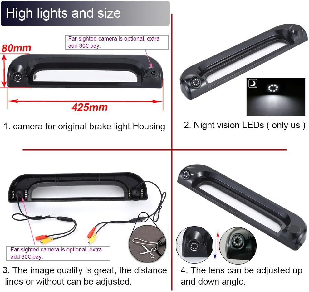 Auto Dritte Dach top Mount Bremse Lampe HD Kamera Bremse Licht Rückansicht Backup-Kamera für Citroen
