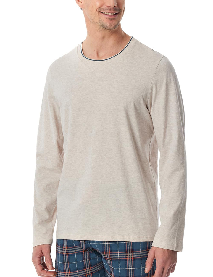 Schiesser Herren Schlafshirt Langarm Rundhals-Mix + Relax Pyjamaoberteil 48 Beige-mel._182042, 48 Be