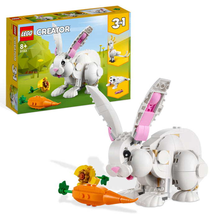 LEGO 31133 Creator 3in1 Weisser Hase Tierspielzeug Set mit Hasen-, Robben- und Papageienfiguren, Bau