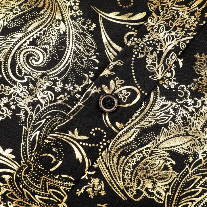 Allthemen Herren Jacquard Hemd Langarm Satin Freizeithemd Paisley Herrenhemd für Party Hochzeit XXL