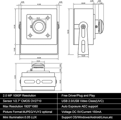 ELP 180 Grad Fisheye Objektiv Weitwinkel 1080P Mini Box Webcam USBFHD01M-BL180 USB Videokamera mit F