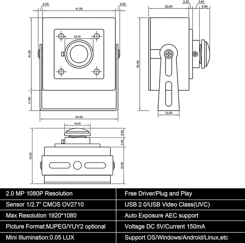 ELP 180 Grad Fisheye Objektiv Weitwinkel 1080P Mini Box Webcam USBFHD01M-BL180 USB Videokamera mit F
