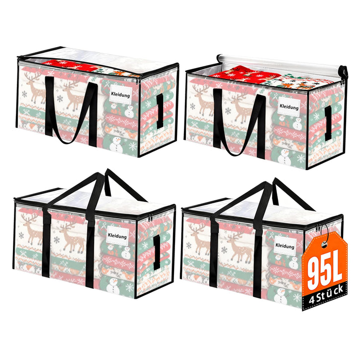 95L Grosse Aufbewahrungstaschen,4 Stück klar Aufbewahrungstaschen mit Deckeln,Heavy-Duty Umzugskarto