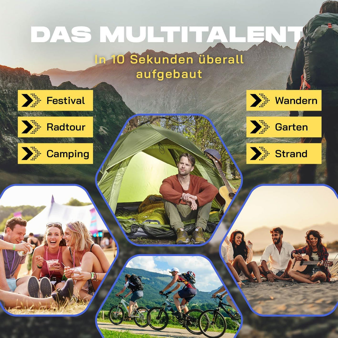 Lumaland Camping Zelt | Leichtes Pop Up Wurfzelt | 2-4 Personen Kuppelzelt | Trekking &amp; Festival Igl