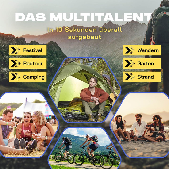 Lumaland Camping Zelt | Leichtes Pop Up Wurfzelt | 2-4 Personen Kuppelzelt | Trekking &amp; Festival Igl