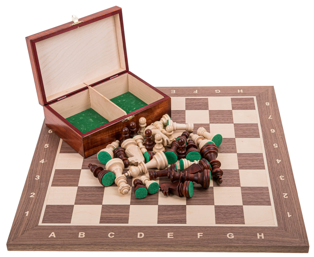 Square - Pro Schach Set Nr. 6 - NUSS - Schachbrett + Schachfiguren Staunton 6 + Kasten - Schachspiel
