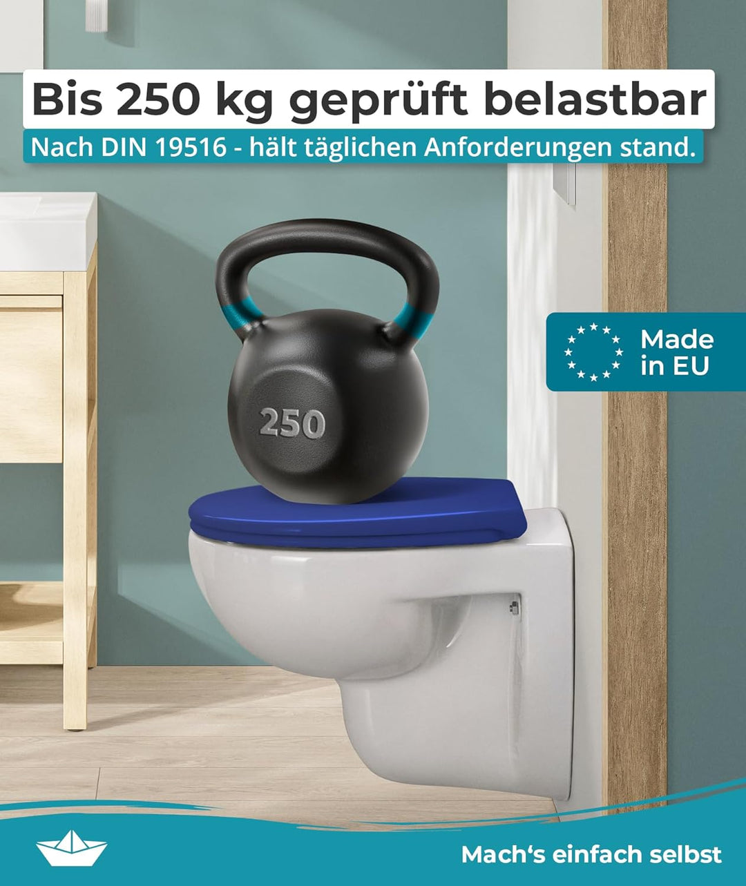 Calmwaters® Premium WC Sitz einfache Montage, Toilettendeckel bis 250 kg, Made in EU, antibakteriell