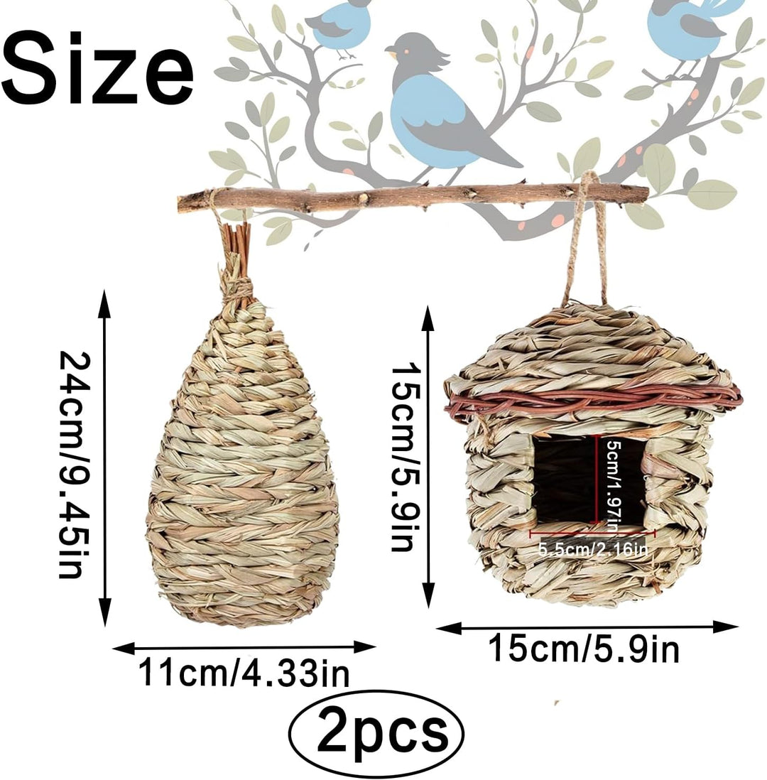 Vogelnest Gras, 2 Stück Gras Bird Nest, Vogelhäus, Handgewebte Vogelhäuser, Vogelhäus zum Aufhängen