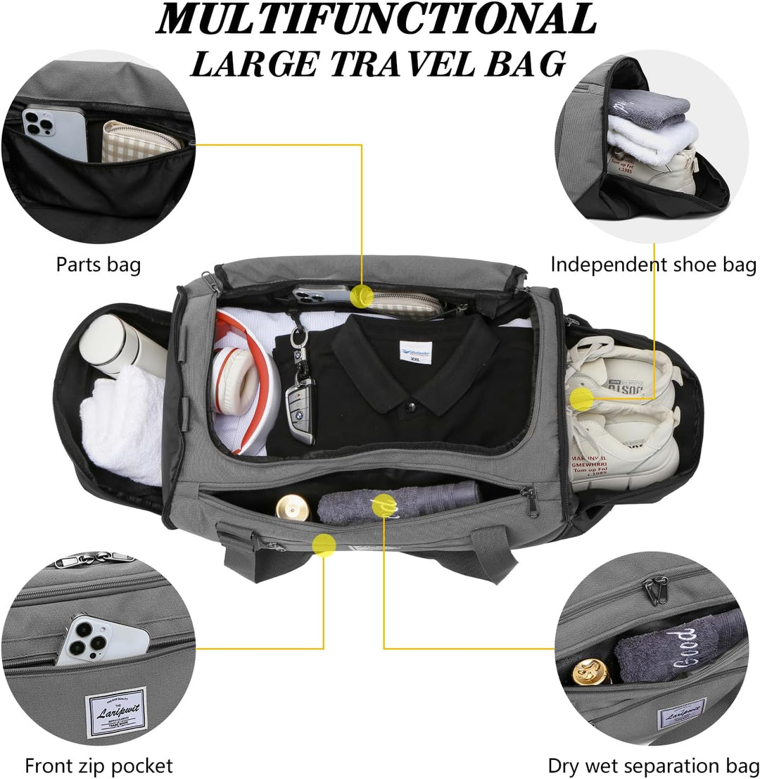 Laripwit Sporttasche Herren, 40L Reisetasche Rucksack Trainingstasche mit Schuhfach & Nassfach, Wass