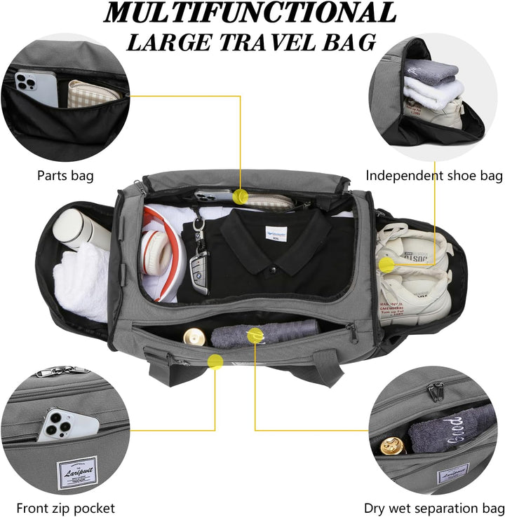 Laripwit Sporttasche Herren, 40L Reisetasche Rucksack Trainingstasche mit Schuhfach & Nassfach, Wass