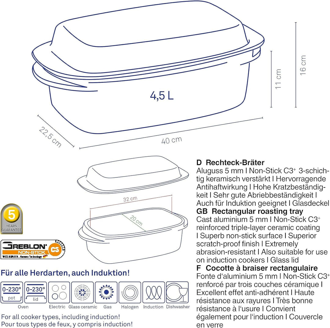 kela, aluguss, Schwarz, Bräter rechteckig