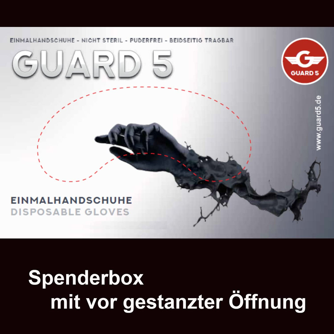 200 Stck - Einweghandschuhe von GUARD 5 - Schwarze Nitril-Handschuhe puderfreie Tätowierhandschuhe K