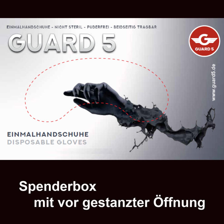 200 Stck - Einweghandschuhe von GUARD 5 - Schwarze Nitril-Handschuhe puderfreie Tätowierhandschuhe K