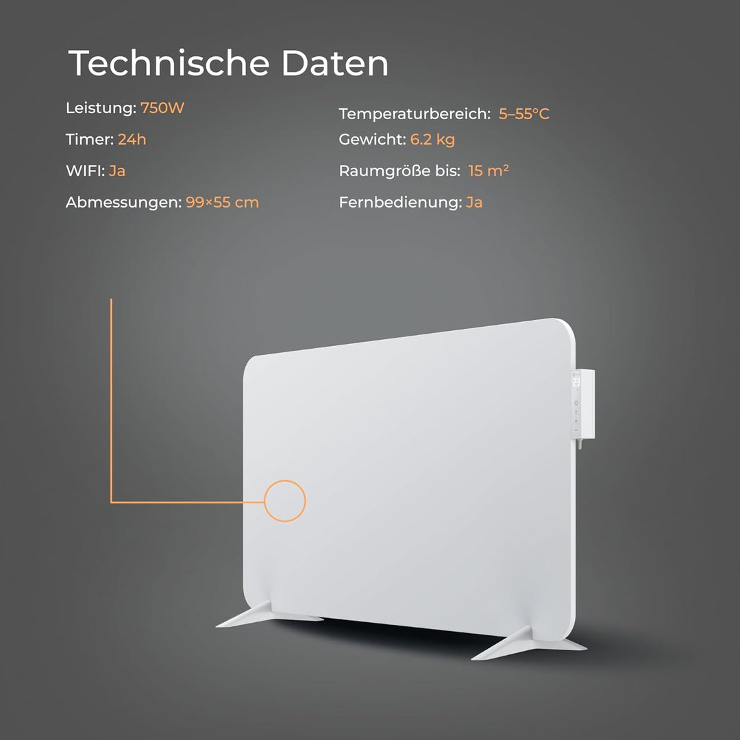 BR Bringer Metall Infrarotheizung 750 Watt mit Smart Thermostat und Fernbedienung, WIFI & App - als